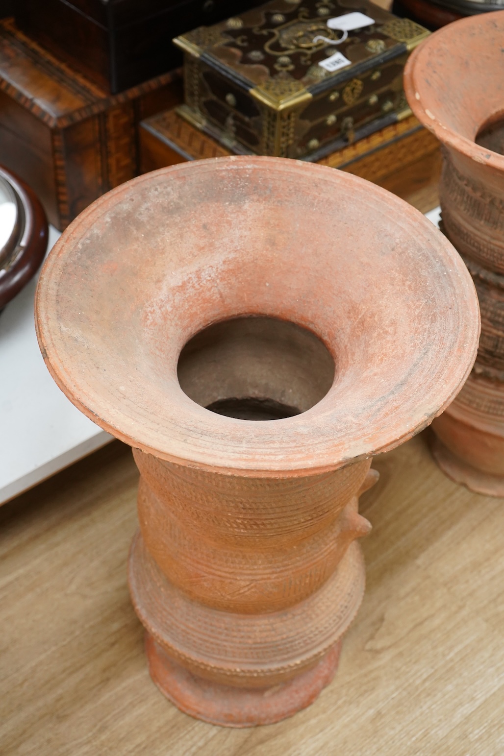 African art - a 20th century Nigerian terracotta nupe pot support, 51cm